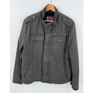 Levis Mens Sherpa Fleece Lined Trucker Jacket Black Canvas Size Large Zipper